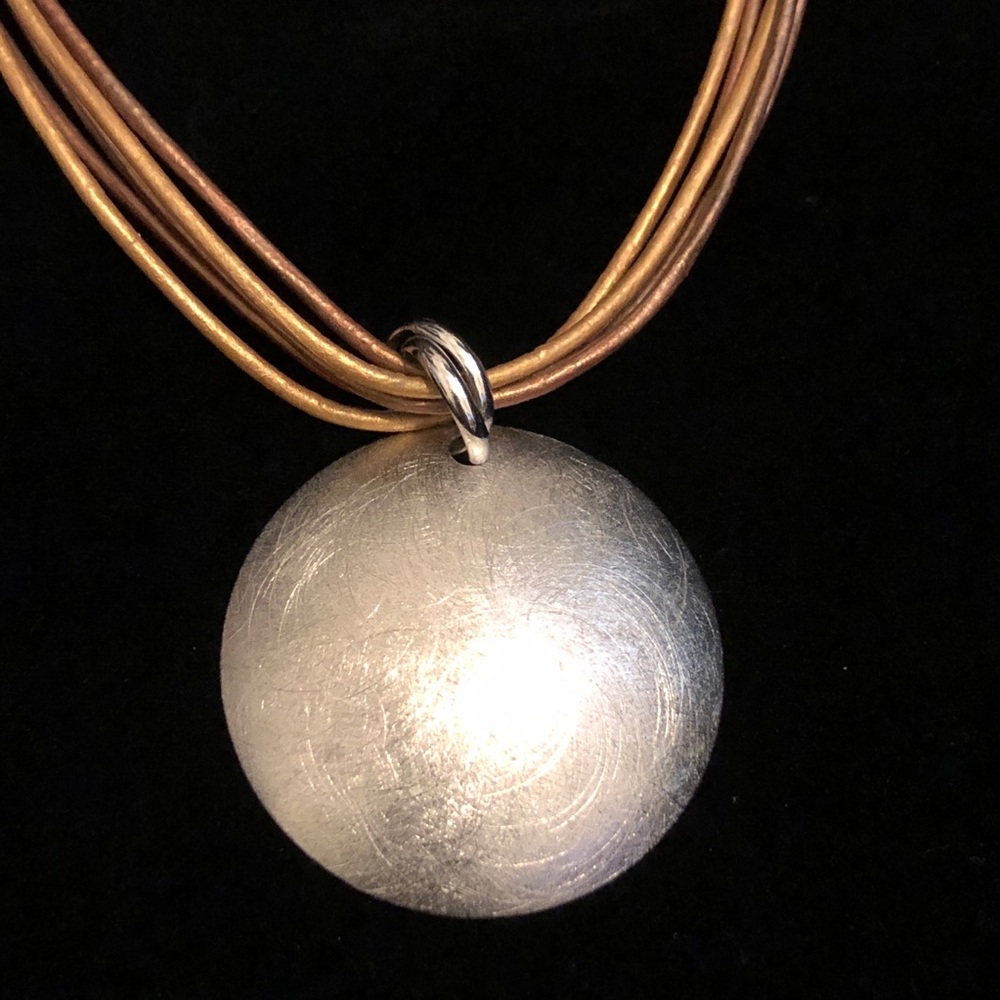 Milor Matte Silver Disc Pendant Necklace with Copper Multi-Strand Cord